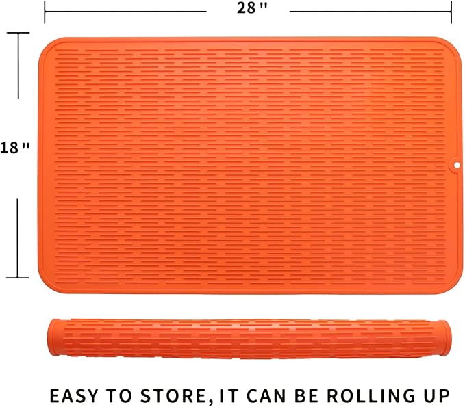 MicoYang Silicone Dish Drying Mat for Multiple Usage,Easy clean,Eco-friendly,Heat-resistant Silicone Mat for Kitchen Counter or Sink,Refrigerator or Drawer Liner Orange 3XL 28 inches x 18 inches