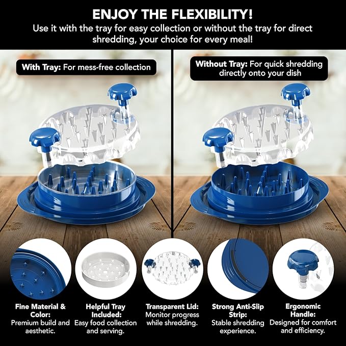 Chicken Shredder with Tray – Fast & Easy Meat Shredder for Pulled Chicken, Pork or Beef – BPA-Free, Anti-Slip Base, Dishwasher Safe – Manual BBQ Gadget – Designed in USA – Cozy Kitchen