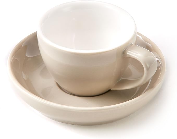 Espresso Cups and Saucers by Easy Living Goods - 3-Ounce Demitasse for Coffee, Set of 4, Assorted Colors (Modern)