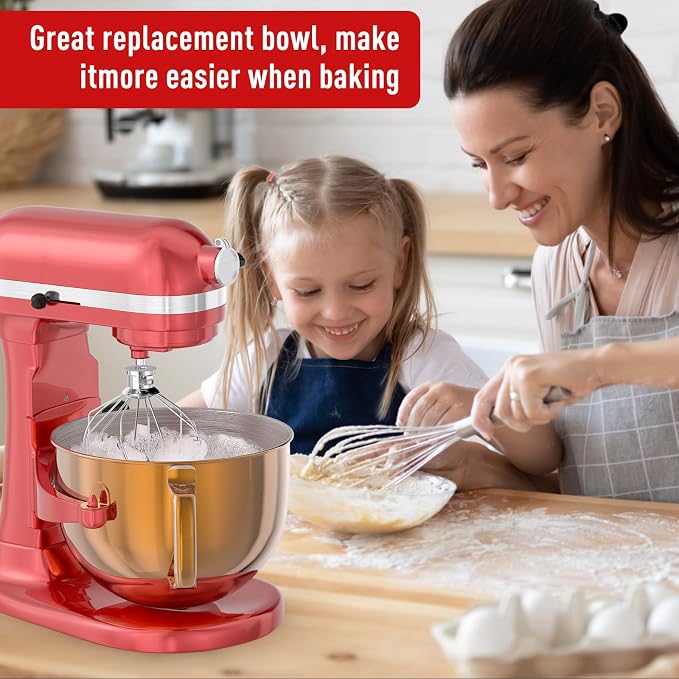 6QT Stainless Steel Mixer Bowl for Kitchenaid Stand Mixers, Kitchen Aid Mixing Bowl for 6QT Lift Mixer with Handle Copper