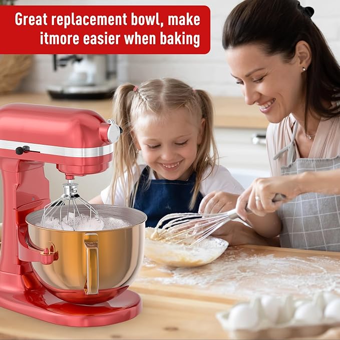 7QT Stainless Steel Mixer Bowl for Kitchenaid Stand Mixers, Kitchen Aid Mixing Bowl for 7QT Lift Mixer with Handle Copper