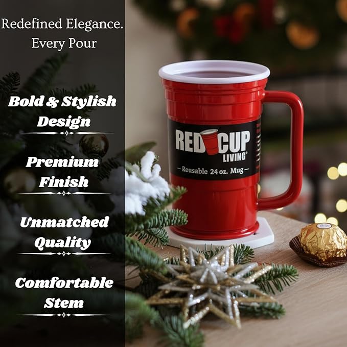 Red Cup Living 24Oz Party Mug Glass Tumbler - Reusable Unbreakable Party Cup for Hot & Cold Drinks, Summer Sale Drinkware & Spring Break Essentials