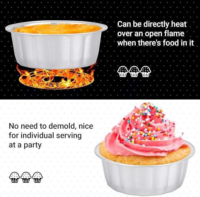 Beasea Aluminum Ramekins 8oz 200 Pack, Disposable Ramekins Foil Cups Baking 3.9" Ramekin Cup Cupcake Aluminum Mini Baking Cups for Party - Silver
