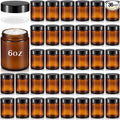 Domensi 36 Pcs Bulk 6oz Glass Jars with Lids Leakproof Round Airtight Empty Cosmetic Jars with Inner Liners Lid for Storing Lotions Spices Ointments Food Storage (Amber)