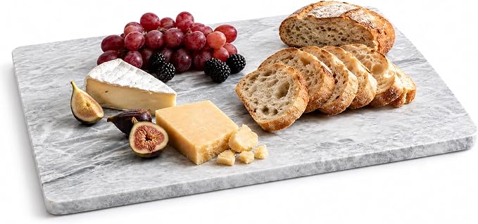 Diflart Natural Marble Stone Cutting Board for Kitchen, 16x20 Inch, Gray with White Veins, Marble Slab Pastry Board Large with Non Slip Feets for Baking, Cheese, Charcuterie, Pack of 1 Pcs