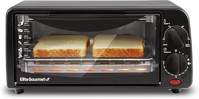 Elite Gourmet ETO236 Personal Compact 2 Slice Countertop Toaster Oven with 15 Minute Timer & Adjustable Temperature,Bake,Broil,& Toast,Black,(Pack of 6)