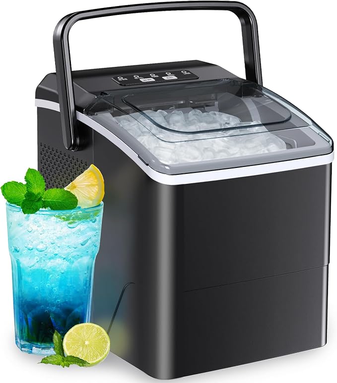 Ice Makers Countertop - Ice Maker Machine 6 Mins 9 Bullet Ice, 26 Lbs/24 Hrs, Portable Countertop Ice Maker with Self Cleaning Function, Ice Maker for Home/Kitchen/Party, Black