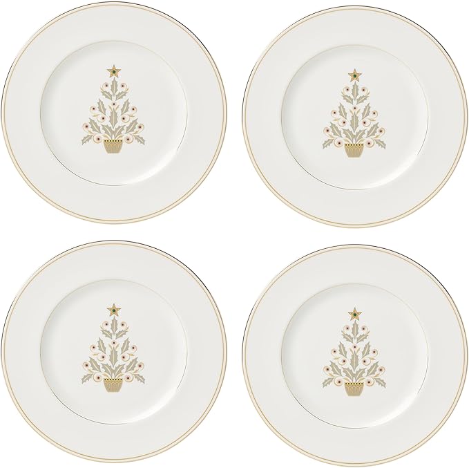 Lenox 897867 Federal Gold Tree Accent Plates, Service For 4, Christmas Dishes, Dinnerware Set, Holiday