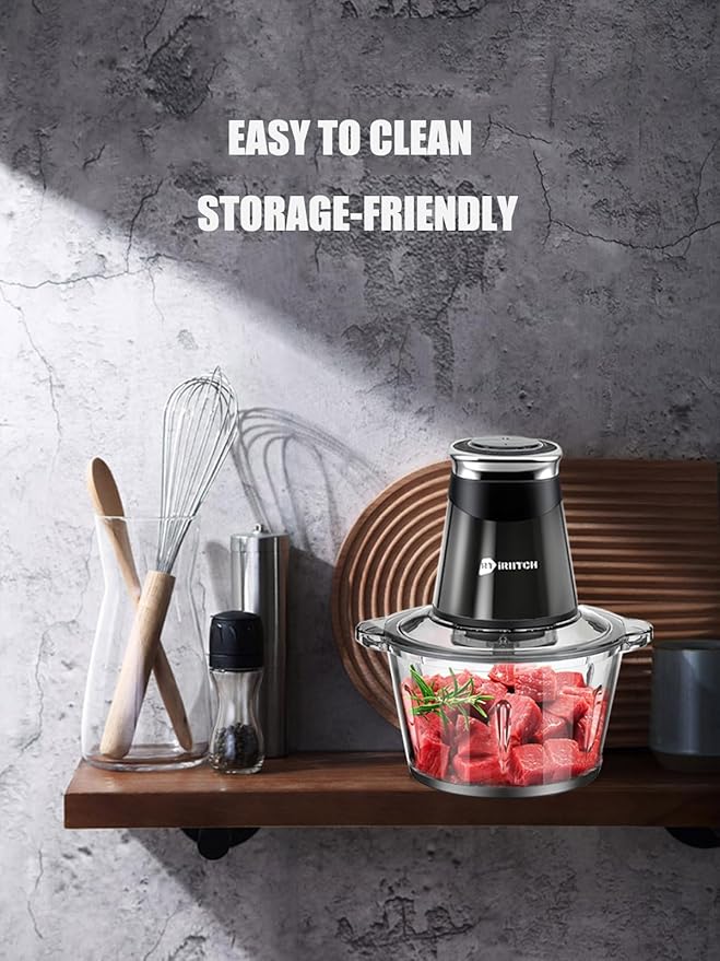 iRIITCH Food Processors, Electric Food Chopper with Meat Grinder & Vegetable Chopper - 2 Bowls (10 Cup+5 Cup) with Powerful 500W Copper Motor - Includes 2 Sets of Bi-Level Blades for Fruits/Meat/Nuts