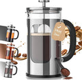 Veken French Press Coffee Maker 34oz 1 L, No Plastic Touching Cafe, Heat Resistant Thickened Borosilicate Glass, Stainless Steel Brewer, Cold Brew Cafetera Teapot for Kitchen Travel Camping, Silver
