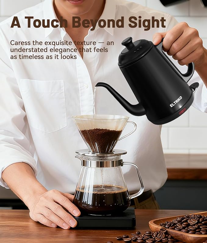 Gooseneck Electric Kettle for Coffee & Tea (Black) | 1L Capacity, 1000W Fast Heating, Stainless Steel, Auto Shut-Off, Boil-Dry Protection, BPA-Free