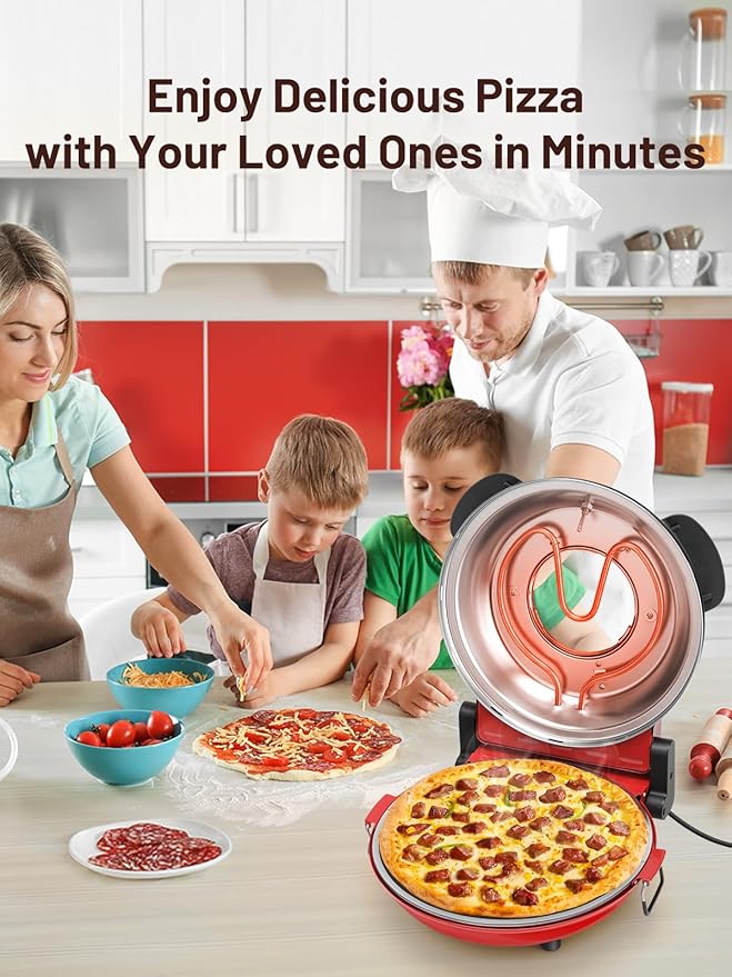 KEENSTAR Electric Pizza Oven Indoor with Glazed Ceramic Stone, 12-Inch Portable Countertop Pizza Maker with Adjustable Timer, 1200W Heat up to 800°F Pizza Maker with Viewing Window for Home DIY Pizza