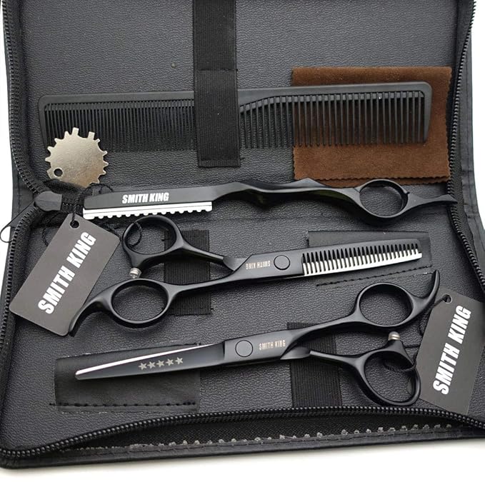 5.5 Inches Hair Cutting Scissors Set with Razor Combs Lether Scissors Case,Hair Cutting Shears Hair Thinning Shears for Personal and Professional (Black)