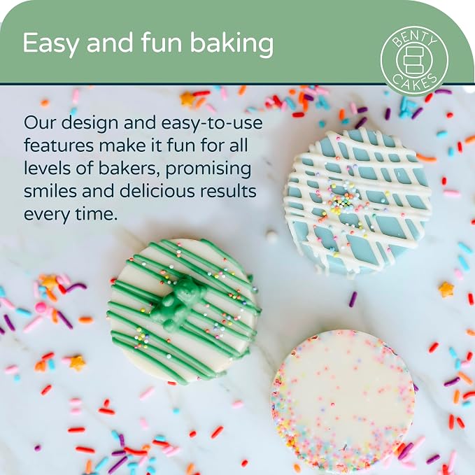 Benty Cakes – The Original Cake Puck Baker Bundle – Better than a Cake Pop! Make Chocolate Covered Dessert – BPA Free Silicone – Includes 3 Mold Sets + 5 Trays + 6 Scrapers – Green