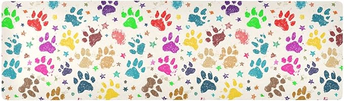 2 in 1 Table Runner Trivet for Hot Pots and Pans Heat Resistant Non Slip Waterproof 39 x 12 Inch Decorative Table Protector for Kitchen Countertop Colorful Paw Prints and Stars