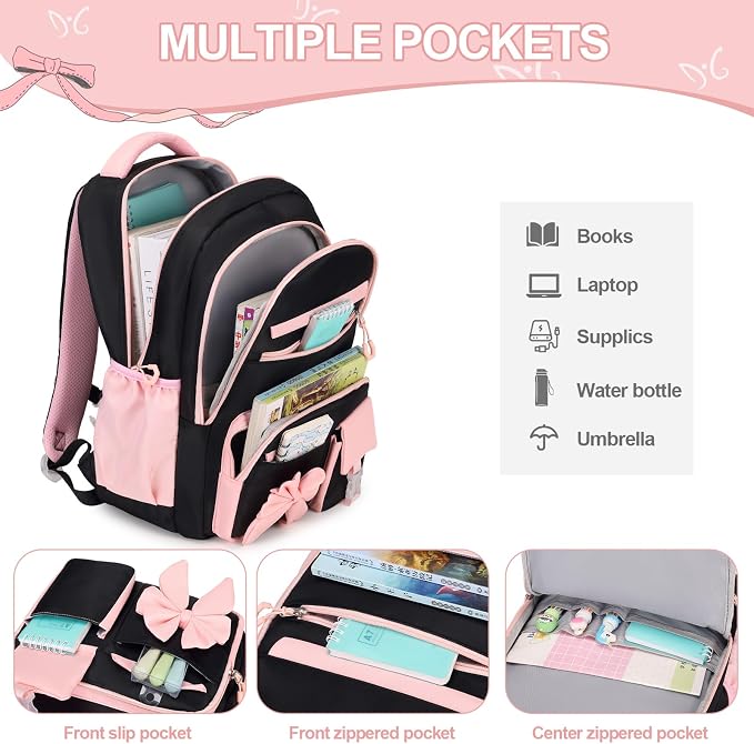 DIGOBAY 5PCS Girls Backpack - Includes 14oz Insulated Water Bottle & Bento Box for kids, Girls School Backpack Set with Lunch Bag & Pencil Case, Girls Teens for Elementary Preschool Middle School