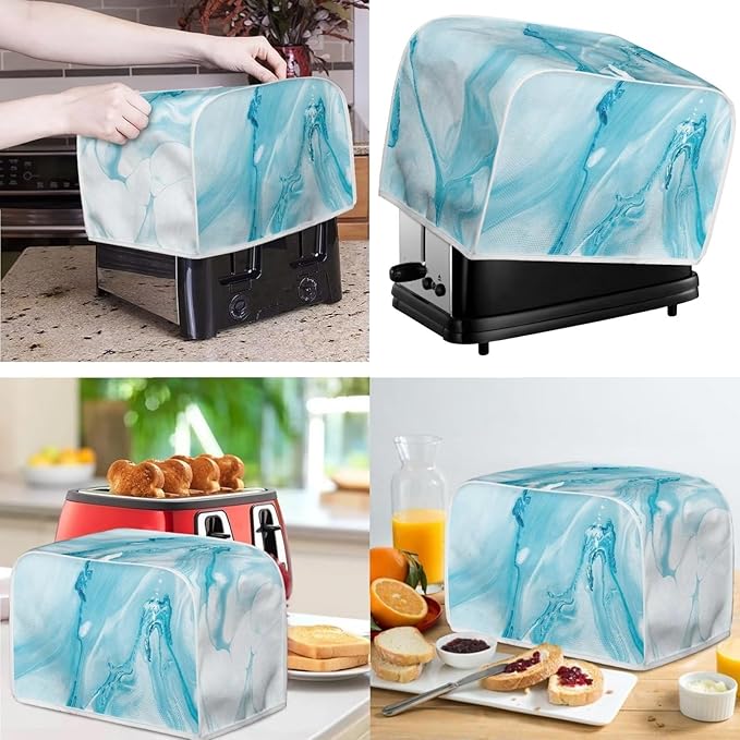 White Blue Marble Texture Pattern Appliance Covers Set Washable Kitchen Blender Dust Cover Bread Maker Toaster Cover 2 Slice Kitchen Accessories