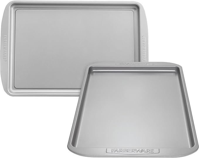 Farberware Nonstick Bakeware 11-Inch x 17-Inch Cookie Sheet Pan Set, 2-Piece, Gray