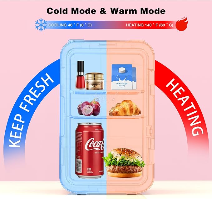 YLFU Skincare Fridge, 6L Small Mini Fridge for Bedroom with 3-Level LED Mirror for Makeup Cosmetics, Cooler & Warmer Personal Refrigerator for Drink Office Dorm and Food
