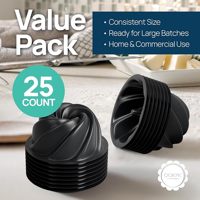 O'Creme Bakeable Plastic Mini Swirl Cake Pan, Baking Pan With Non-Stick Silicone, Reusable nonstick baking molds, Durable, Lightweight, Easy Storage for Baking and Much More - 25 QTY Pack