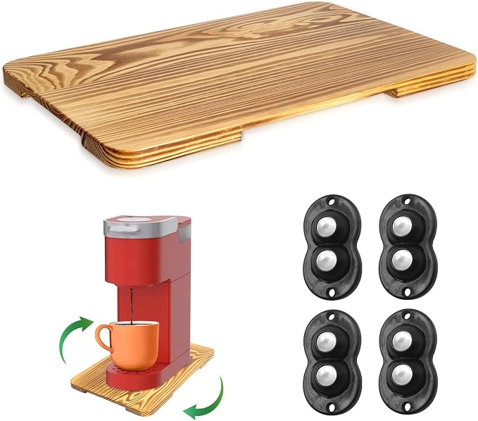 Appliance Slider 360° Rolling Tray for Coffee Maker- Bamboo Coffee Pot Slider Tray Countertop Rotation Sliding Tray with Wheels, Small Appliances Mat (Small 13.9"×9.4")