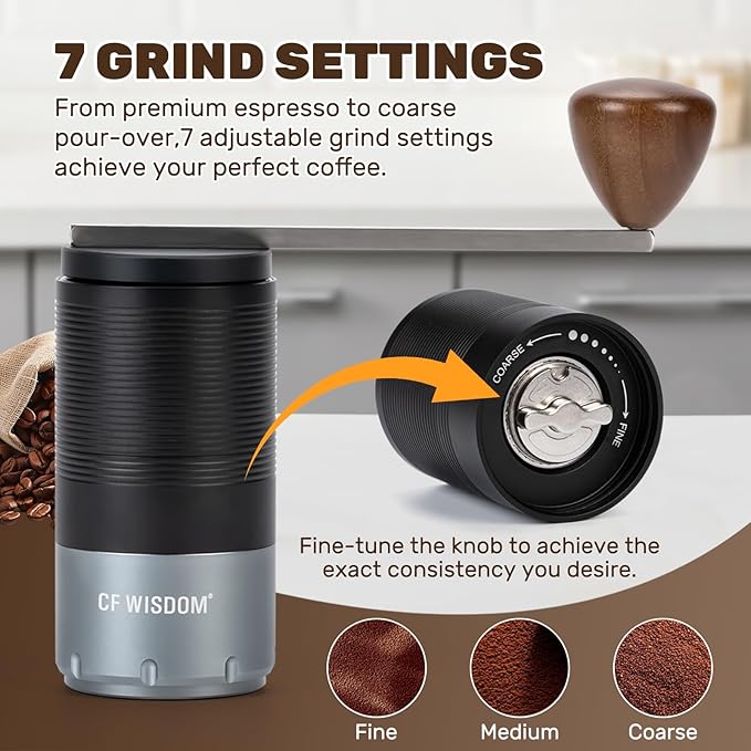 Electric Coffee Grinder Dual-Mode Electric and Manual Grinding 7-Speed Precision Grinding Portable Coffee Bean Grinder Suitable for Espresso, French Press, and Drip Coffee