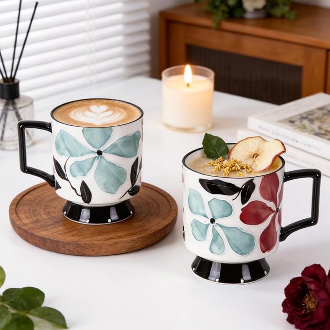 KAMMAK Ceramic Mug - Hand-Painted Coffee and Tea Mug - 450ML Vintage Breakfast Cups - Cute Mugs for Women - Ideal for Birthday - Afternoon Tea & Housewarming Gifts, GX012