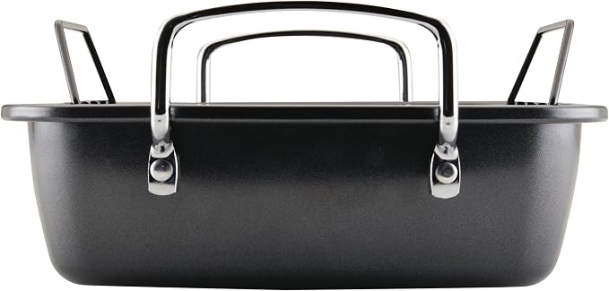 Circulon Ultra-Lasting Nonstick Roasting Pan with Rack, Roaster Pan with Easy Serve Rack, 17-Inch x 13-Inch, Black