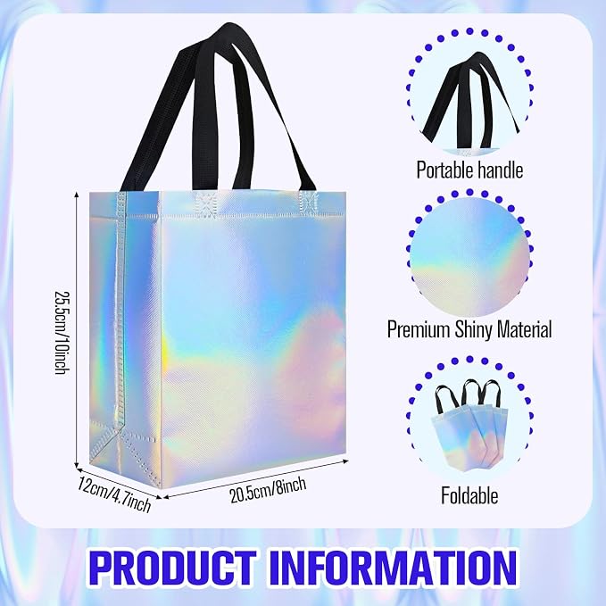 Eccliy Reusable Gift Bags Set Glossy Grocery Gift Tote Bag with Handle for Wedding, Bridal Shower, 4th of July, Summer Event(10 x 8 x 4.7 Inch,Rainbow,80 Pcs)