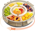 Small Divided Serving Tray with Lid and Handle, Stackable Snackle Box Container for Fruits Candy Organizer, Portable Spinning Rounded Veggie Tray for Kitchen, Party, Trave and Picnic-1 Pack