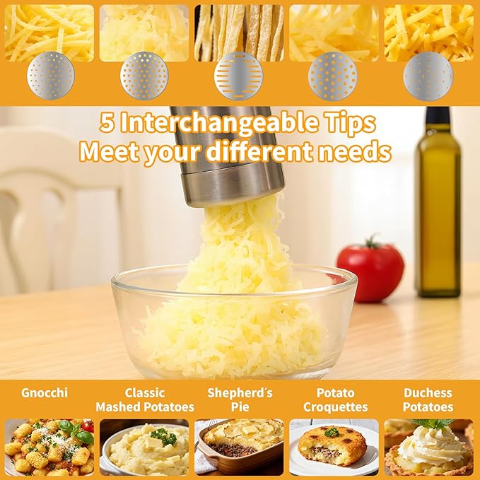 3 in 1 Electric Potato Ricer and Pasta Maker Machine, Multi Function Noodle Maker Potato Masher Sausage Maker and Stuffer for Home Kitchen, Powerful Motor Easy to Use and Clean
