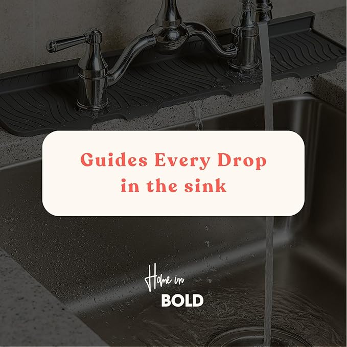 2 Hole Kitchen Sink Splash Guard (22 INCH) Wide-Modern Faucet Mat for Kitchen Sink-Flexible, Durable, Silicone Faucet Splash Guard Grey-Double Handle Faucets with 8” Spacing-Easy to Clean