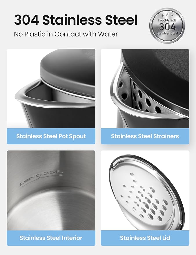 COMFEE' 1.7L Double Wall Electric Tea Kettle and Kettle Water Boiler, 100% Stainless Steel Interior & Lid & Spout, Two-Level Wide Open Lid, 1500W Fast Boiling, Auto-Off and Boil-Dry Protection