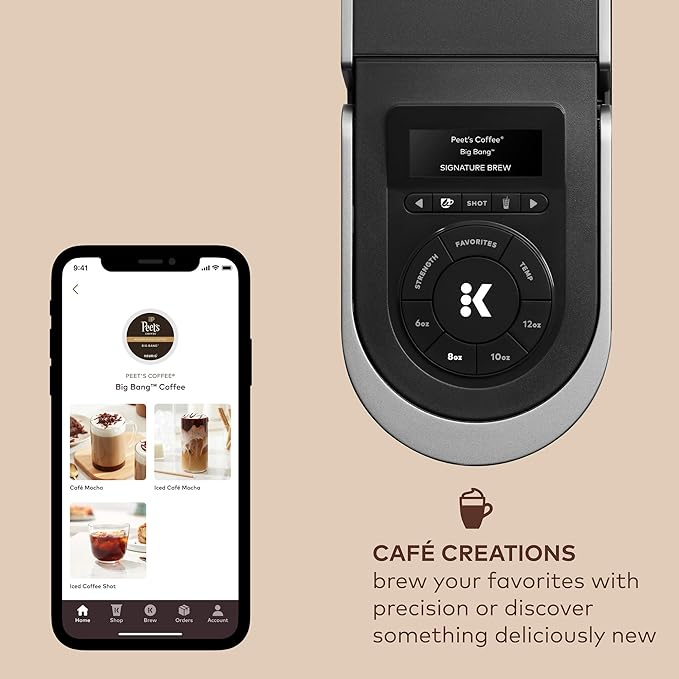 Keurig K-Café SMART Single Serve Coffee Maker with WiFi Compatibility, Latte and Cappuccino Machine with Built-In Frother, 6 Brew Sizes, Black
