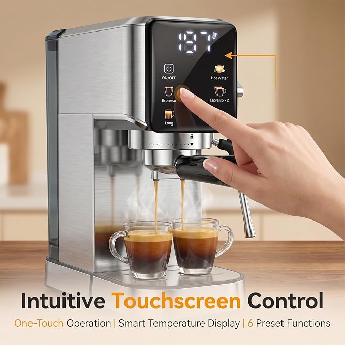 Espresso Machine 20 Bar, 1350W Expresso Coffee Machines with Milk Frother,Stainless Steel Espresso Maker with 39oz Removable Water Tank for Cappuccino, Latte(Silver)