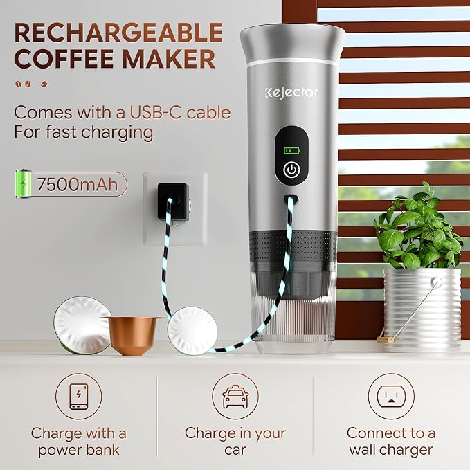 kejector Portable Coffee Maker Espresso Machine for Travel Nano Car Coffee Maker Compatible with Ground Coffee & Capsule for RV, Hiking Camping Office, Travel Espresso Maker Electric Coffee Machine