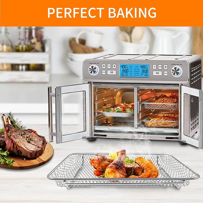 GCQ 2PCS Air Fryer Basket for Emeril Lagasse Dual Zone 360 Air Fryer Oven Combo with French Door,25 QT Extra Large,11.6" x 6.9" Non-Stick Mesh Air Fryer Steel Basket Accessories Parts,Dishwasher Safe