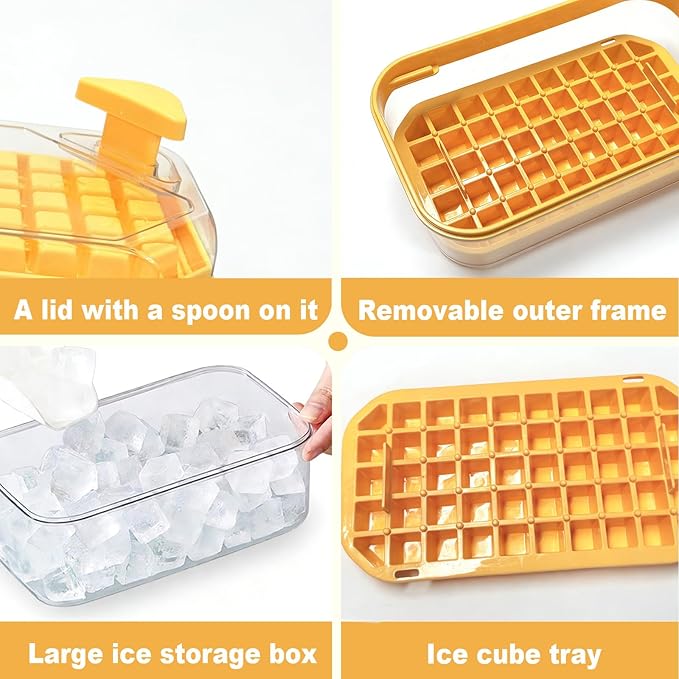 100 ice cube maker with easy press lid, Ice Trays for Freezer with Lid and Bin for Chilling Cocktail Whiskey Coffee Include 2 Trays and Storage Container, BPA Free