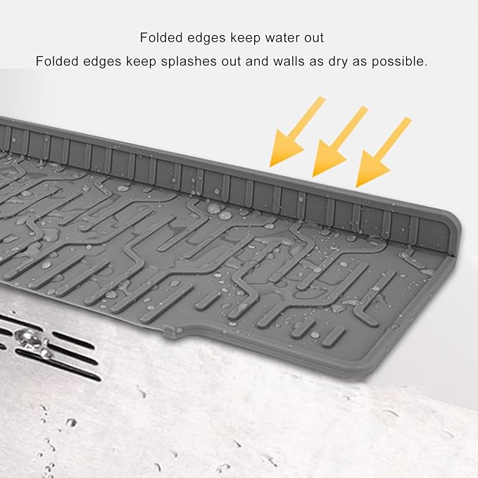 Kitchen Sink Splash Guard, Double Sided Faucet Mat for Kitchen Sink, Silicone Faucet Handle Drip Catcher Tray Mat Silicone Sink Mat, Sink Splash Guard Mat with Adjustable Hole