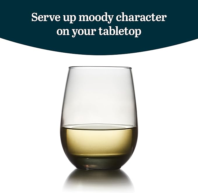 Libbey 231SM Stemless Wine Glasses Set of 12, Moonstone Grey, Restaurant Quality Red and White Wine Glasses, Drinking Glasses Set for Large Gatherings