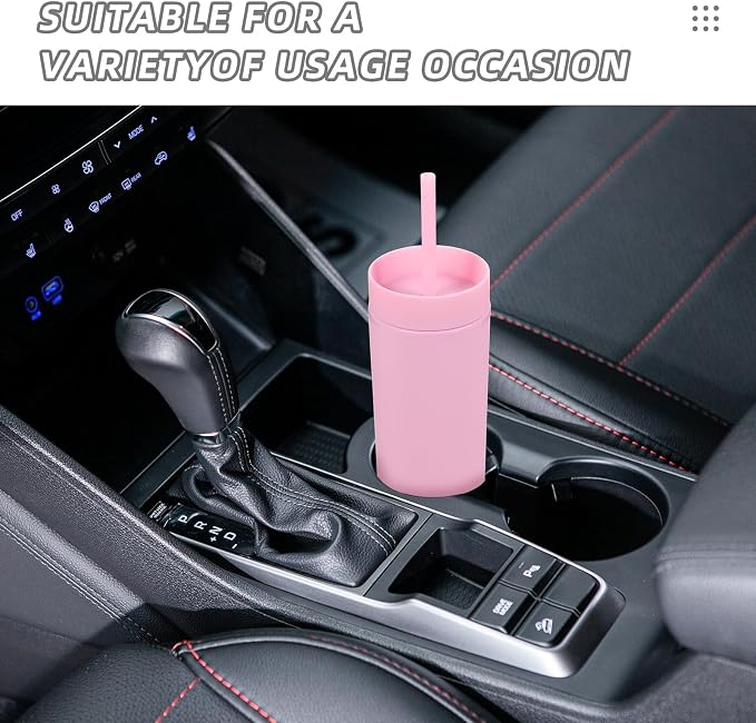 Volhoply 16oz Plastic Skinny Tumbler with Lid and Straw Bulk 8 Pack,Insulated Double Wall BPA Free Matte Acrylic Tumblers,Iced Coffee Travel Mug Reusable Party Cup,Customizable Diy Gifts(Pink,8 Set)