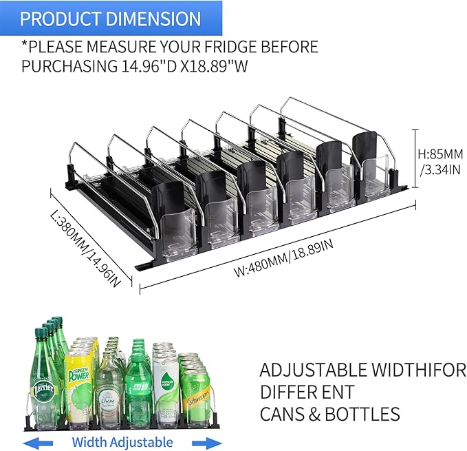 Upgraded Drink Organizer for Fridge，Soda Can Dispenser for Refrigerator，Automatic Self-Pushing Drink Pusher，Space-Saving Fridge Storage，Holds up to 30-35 Cans, 6 Row