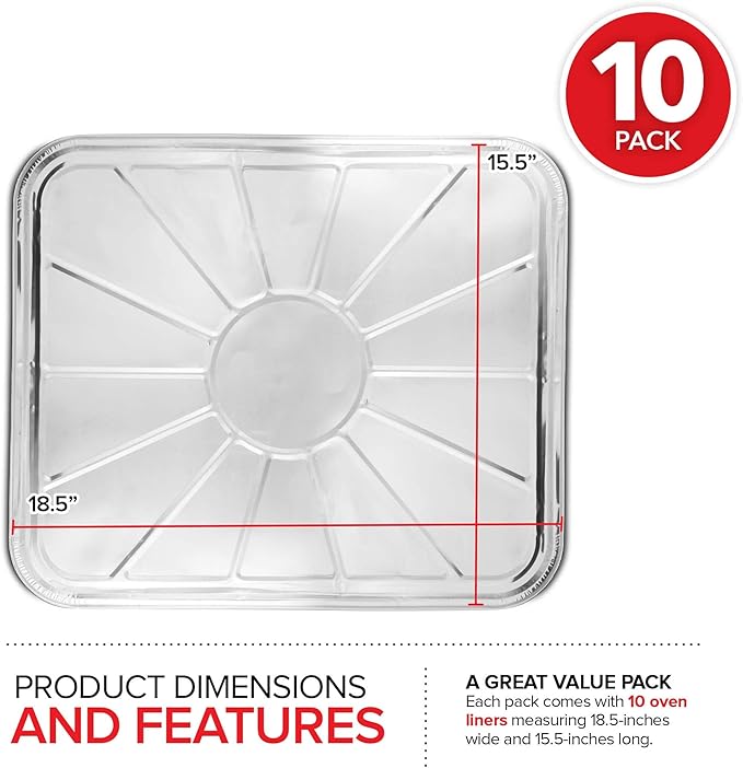 Disposable Foil Oven Liners (10 Pack) Oven Liners for Bottom of Electric Oven and Gas Oven - Reusable Oven Drip Pan Tray for Cooking and Baking - 18.5" x15.5”