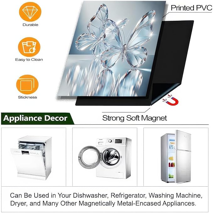 BlissYard Butterfly Dishwasher Magnet Cover 23x26 Inch Crystal Butterfly Kitchen Decor Dishwasher Magnet Cover Refrigerator Magnet Sticker Clean Dirty Magnet for Home Kitchen Office Fridge Decorative