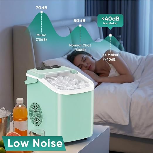 OLIXIS Countertop Ice Maker with Self-Cleaning, Portable Ice Maker Machine with Ice Scoop, 26Lbs/24H, 9 Cubes in 6 Mins, 2 Sizes of Bullet Ice for Home, Kitchen, Office