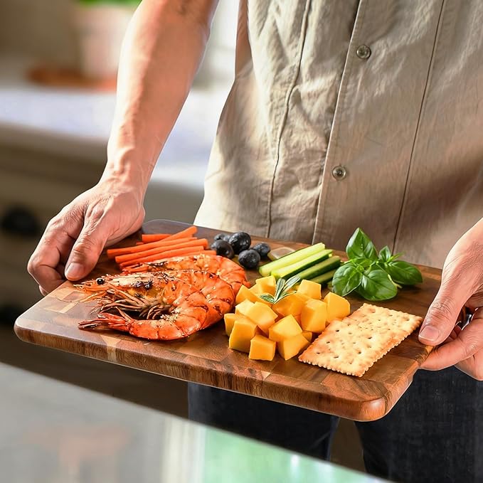 Premium 3-Piece End-Grain Cutting Board Set, Wooden Cutting Boards for Kitchen, Reversible Chopping Board, Built-In Handles, Knife-Friendly,Durable Butcher Block for Kitchen Prep & Charcuterie Serving