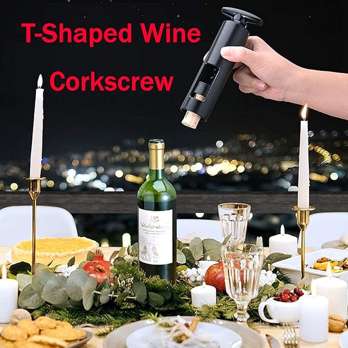 Wine Bottle Opener Corkscrew with Foil Cutter, Set of 4 with Manual Corkscrew Wine Opener, Vacuum Pump Stopper, Wine Pourer, Foil Cutter, for Home, Kitchen, Party, Restaurant, Bar