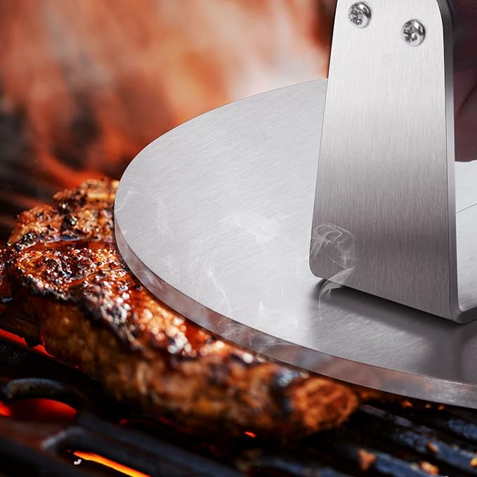 HULISEN 8.5-Inch Burger Press, 2.5 lbs Heavy Duty Bacon & Grill Press, Stainless Steel Smashed Burger Press, Round Smasher with Wood Handle, BBQ Griddle Accessories for Hamburger, Steak, Meat