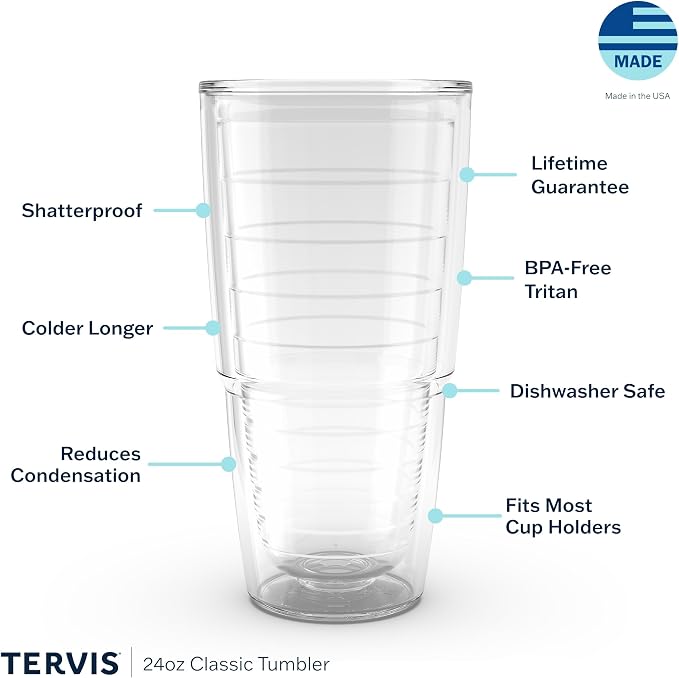 Tervis Clear & Colorful Tabletop Made in USA Double Walled Insulated Tumbler Travel Cup Keeps Drinks Cold & Hot, 24oz, Red