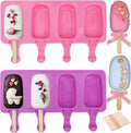 SAYAYA 2 Set Silicone Popsicle Molds with 100 Sticks, Reusable 4 Cavities Homemade Cake Pop & Cakesicle Mold for DIY Ice Cream, Ice Pop, Easy Release & Dishwasher Safe for Kids Family (Pink & Purple)